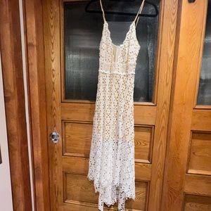 Shakuhachi white floral lace high low dress